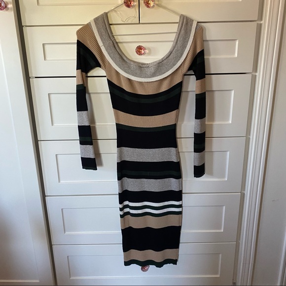 Striped Off-The-Shoulder Sleeved Dress - Picture 2 of 3